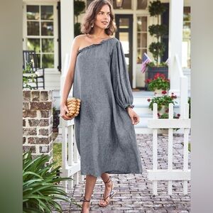 Milly Midi Dress in Navy Linen - Size Small